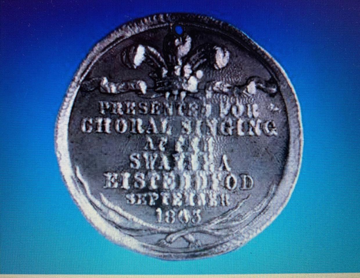 Medal Gorawl Eisteddfod 1863 (llun Amgueddfa Cymru)